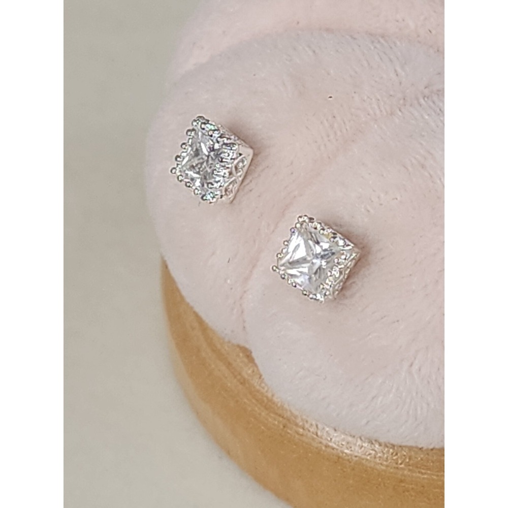 Vintage NVC‎ Signed Cubic Zirconia CZ Square Silver Tone Earrings FREE $HIPPING!